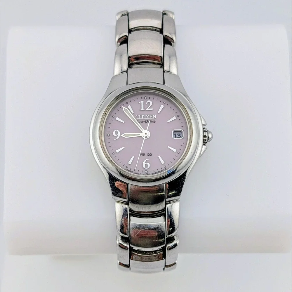 Citizen Eco-Drive Chandler Silhouette Watch S039941 Date Pink Sunburst Xtra Link